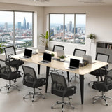 94.48L 47.24W 29.92H Light Wood Grain Conference Table With Cable Grommets For Office Meeting