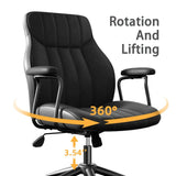 Black Leather Office Desk Chair with Wheels and Arms, Height Adjustable,