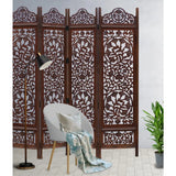 Kamal Antique Brown Room Divider with 4 Folding Panels