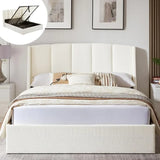 VELOCAVA Full Size Lift Up Storage Bed with Modern Wingback Headboard