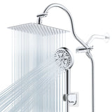 Hibbent 10'' High Pressure Rainfall Shower Head Handheld Spray Combo with 12'' Ad