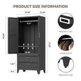 Metal Wardrobe Cabinet with Hanging Rod,71" Armoire Wardrobe Closet with Adjustable Shelves,Farmhouse Steel