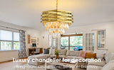 Modern Crystal Chandelier Gold Round for Dining Room for Living Room Entryway