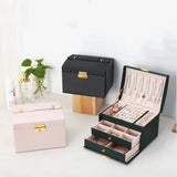 1pcs Multi Functional Three Layer Leather Drawer Style Jewelry Box Earrings