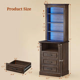 61" Tall Modern Nightstand with 3 Drawers,Built-in Charging Station,LED Light