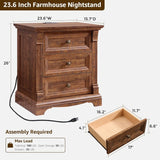 23.6" Wood Nightstand Set Roman Column 3 Drawers Side End Table Bedroom