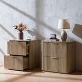 Fluted Nightstand Set of 2, Bedside Table with 2 Drawers, Engineered Wood