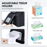 Leakproof Car Trash Can with Adjustable Tissue Holder & Straps, All-in-One Garbage Bag