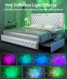 Queen Platform Bed Frame w/LED Lights, Wingback Headboard, USB Ports