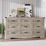 Black Dresser for Bedroom, 59'' Wide Chest of Drawers with Natural Wood