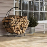 Heavy-Duty Firewood Log Hoop Rack, 36-Inch Black Steel with Solid Stock for Outdoor