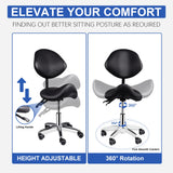 Ergonomic Rolling Saddle Chair Height Adjustable with Wheels and Backrest, Professiona