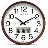 TIMESS 13-inch wood grain wall clock, perpetual calendar, silent timekeeping