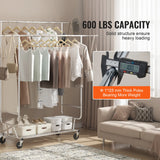 VEVOR Adjustable Length Clothes Rack w/ Bottom Shelf & Wheels for Laundry