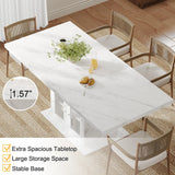 63" Rectangle Dining Table Seats 4-6 Faux Marble Top Storage Shelves Cabinet Kitchen Home Apartment White
