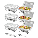 SucceBuy 8QT Rectangle Chafing Dish 2/4/6 Packs w/ Full Size Pans Buffet Catering Warmer Server Folding Stand Fuel Holder Tray
