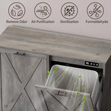 Double Tilt Out Trash Can Cabinet Wooden Farmhouse Kitchen Garbage Bin Enclosure with Negative Ion
