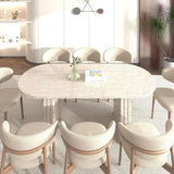 Oval Travertine-Inspired Dining Table for 4-8, Wooden Base, Suitable for Family