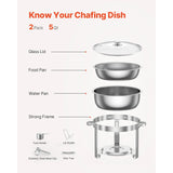 SucceBuy 5 Qt 2 Pack Round Chafing Dish Buffet Set Stainless Steel Chafer