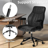 Black Leather Office Desk Chair with Wheels and Arms, Height Adjustable,