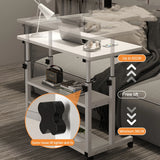 Height Adjustable Bedside Table Multi-Layer Storage Swivel Wheel Home Desk