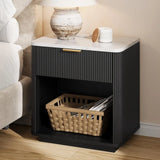 Fluted Nightstand Set of 2, Bedside Table with Faux Marble Top