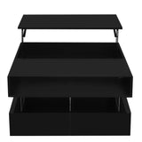 Lift-Top Coffee Table with 2 Drawers And Glass Top for Living Room