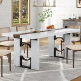 71 Large Marble-Color Rectangular Dining Table for 6-8, Elegant White Marble Top for Home