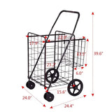 Jumbo Basket Folding Shopping Cart With Swiveling Wheels