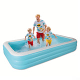 Inflatable Swimming Pool, Rectangular, Blue, Outdoor Garden Backyard
