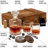 Whiskey Gift Set, 14 Pcs - Whiskey Decanter + Wooden Smoker + Old Fashioned Glasses