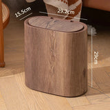 Faux Wood Grain Trash Can Slim Lid Large Capacity Bin For Bathroom Narrow Spaces Living