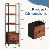 JHK Wood 5 Tier Bookshelf with 1 Fabric Drawer Multi-Functional Display Standing Shelf for Books