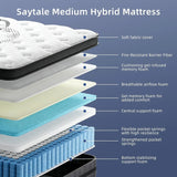 Queen 12 Inch Hybrid Spring Mattress, Medium Firm Comfort Foam