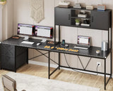 Corner Computer Desk, Reversible L Shaped Computer Desk with Fabric Drawers