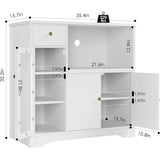 White 3-Door Kitchen Storage Cabinet with Drawer and Adjustable Buffet Sideboard