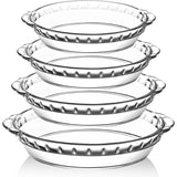 4 Pack Glass Pie Plates, Deep Pie Pans Set 7/8/9/10 Inch with Handles for Baking and serving
