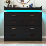 8 Drawer Dresser with LED Light, Modern Chest of Drawers for Closet, 47"