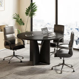 39 Small Round Conference Table with X-Base for Tight Spaces, Sleek Black