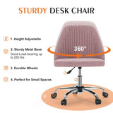 JHK Armless Small Desk Office Chair Cute Vanity Swivel Chair with Back Modern Fabric with Wheels Swivel