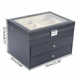 PU Leather Sunglasses Display Box Glass Window Jewelry Organizer