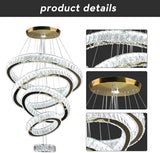 Crystal Chandeliers, Modern 5 Rings Pendant Light Titanium Gold Stainless Steel