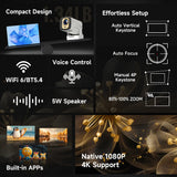 Android 11 WiFi6 BT5.4 Mini Outdoor Movie Projector with Air Mouse