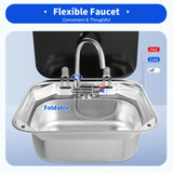 304 Stainless Steel RV Sink Kit Retractable Rotatable Faucet Tempered Glass Flip Lid Deep Basin Space-Saving