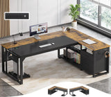 71 in Executive Desk with Power Outlets, Reversible L Shaped Computer Desk