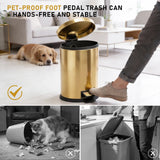 HANSMART 5L Round Gold Stainless Trash Can With Non Skid Base For Kitchen Bathroom