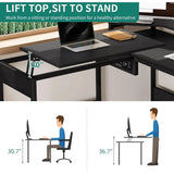 65 L-Shaped Desk with Illuminated Top, Adjustable Standing Desk