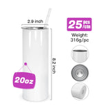 25pcs 20oz Sublimation Blank Skinny Tumbler Straight Skinny Tumbler Stainless Steel