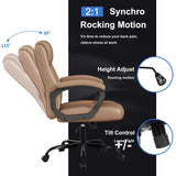 Ergonomic PU Leather Executive Office Chair Adjustable Height Rocking 360° Swivel Wheels Brown