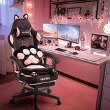 Pink Gaming Chair Cute with Cat Ears Paw Lumbar and Cushion,Ergonomic Computer Chair